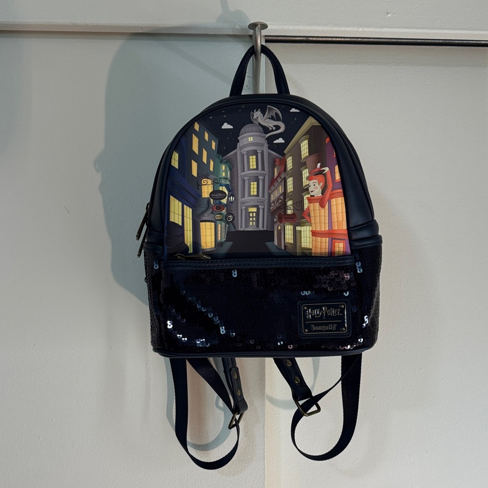 Loungefly Navy/Black Sequin Diagon Alley Mini Backpack